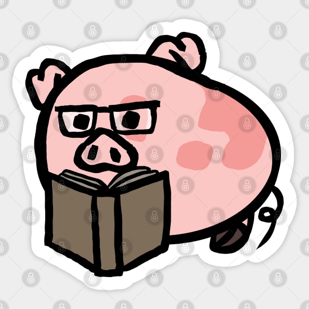 Cute Cartoon Piggy Reading a Book Sticker by Porkzby